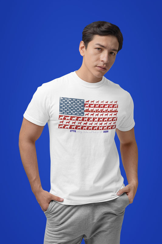 Patriotic Dog Lover T-Shirt, American Flag Paw Print Tee