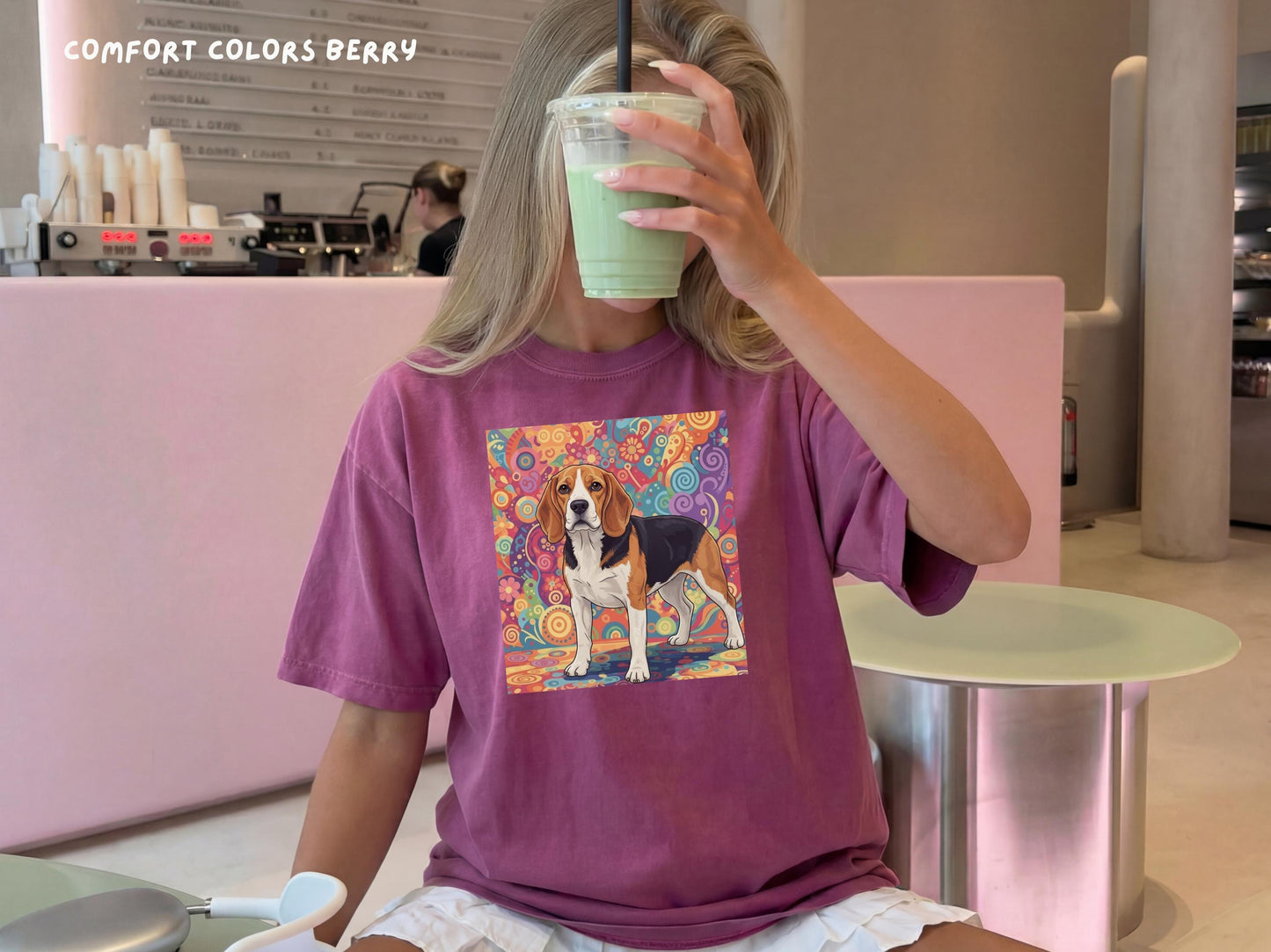 Comfort Colors Dog Shirt, Retro Neon Pop Art Beagle Print, Personalized Pet Tee