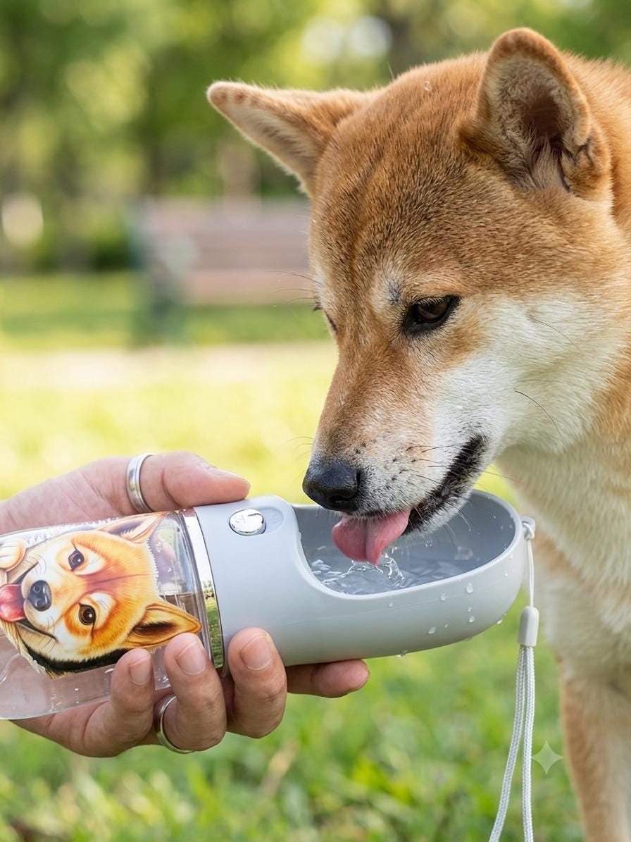 Custom Dog Water Bottle, Personalized Portable Pet Travel Dispenser, Cartoon Portrait From Photo