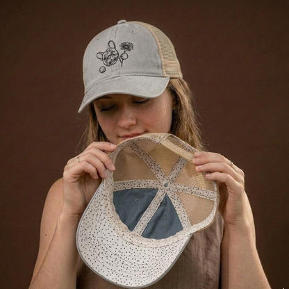 Washed mesh-back cap, adjustable trucker hat