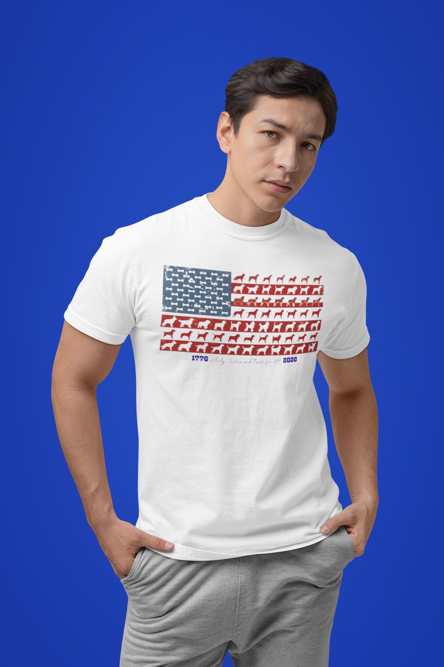 Patriotic Dog Lover T-Shirt, American Flag Paw Print Tee