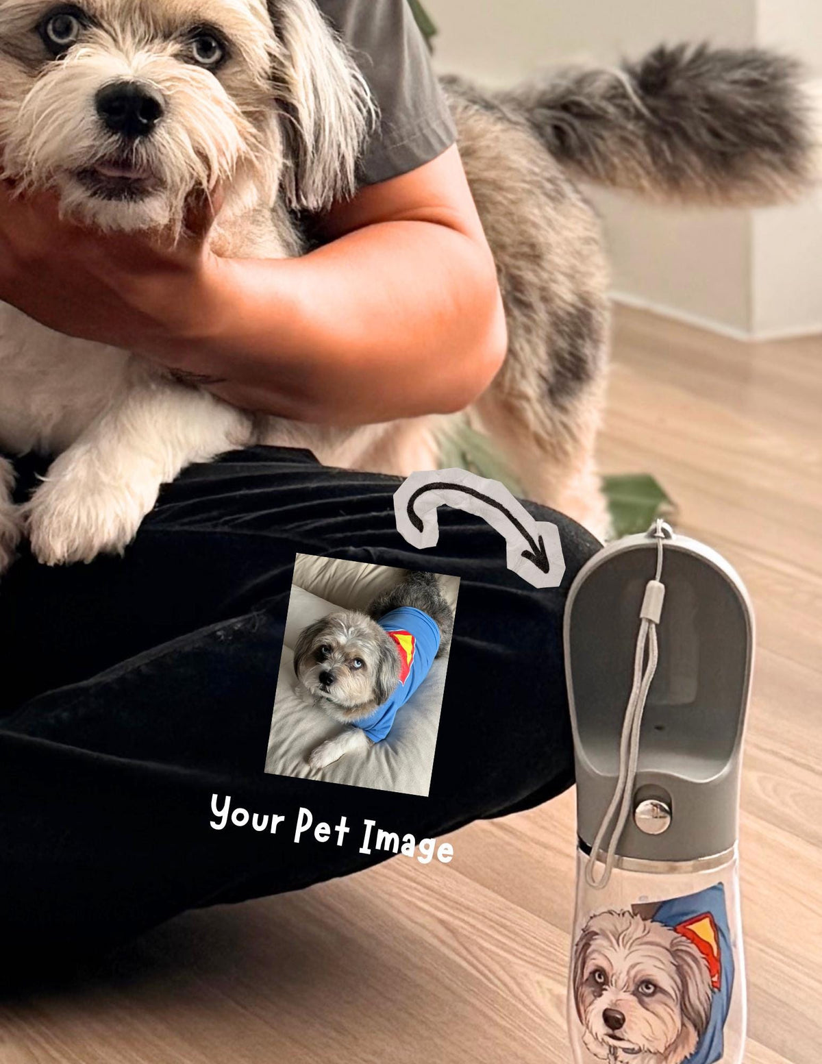 Custom Dog Water Bottle, Personalized Portable Pet Travel Dispenser, Cartoon Portrait From Photo