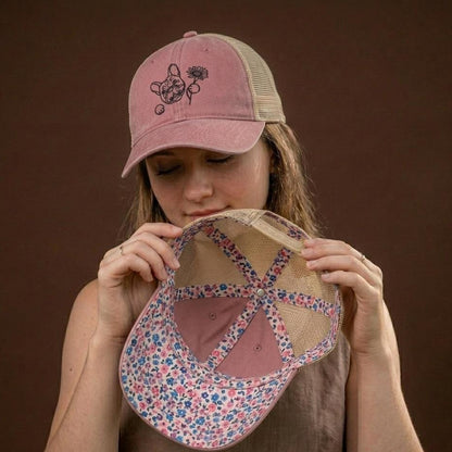 Washed mesh-back cap, adjustable trucker hat