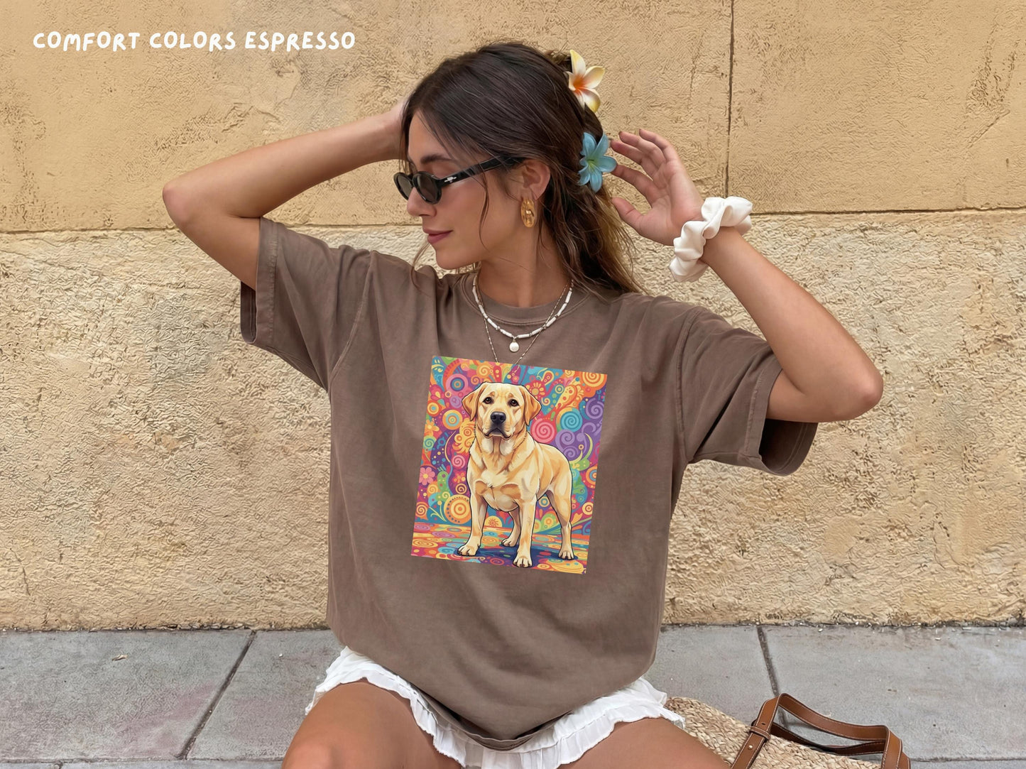 Comfort Colors Dog Shirt, Retro Neon Pop Art Beagle Print, Personalized Pet Tee