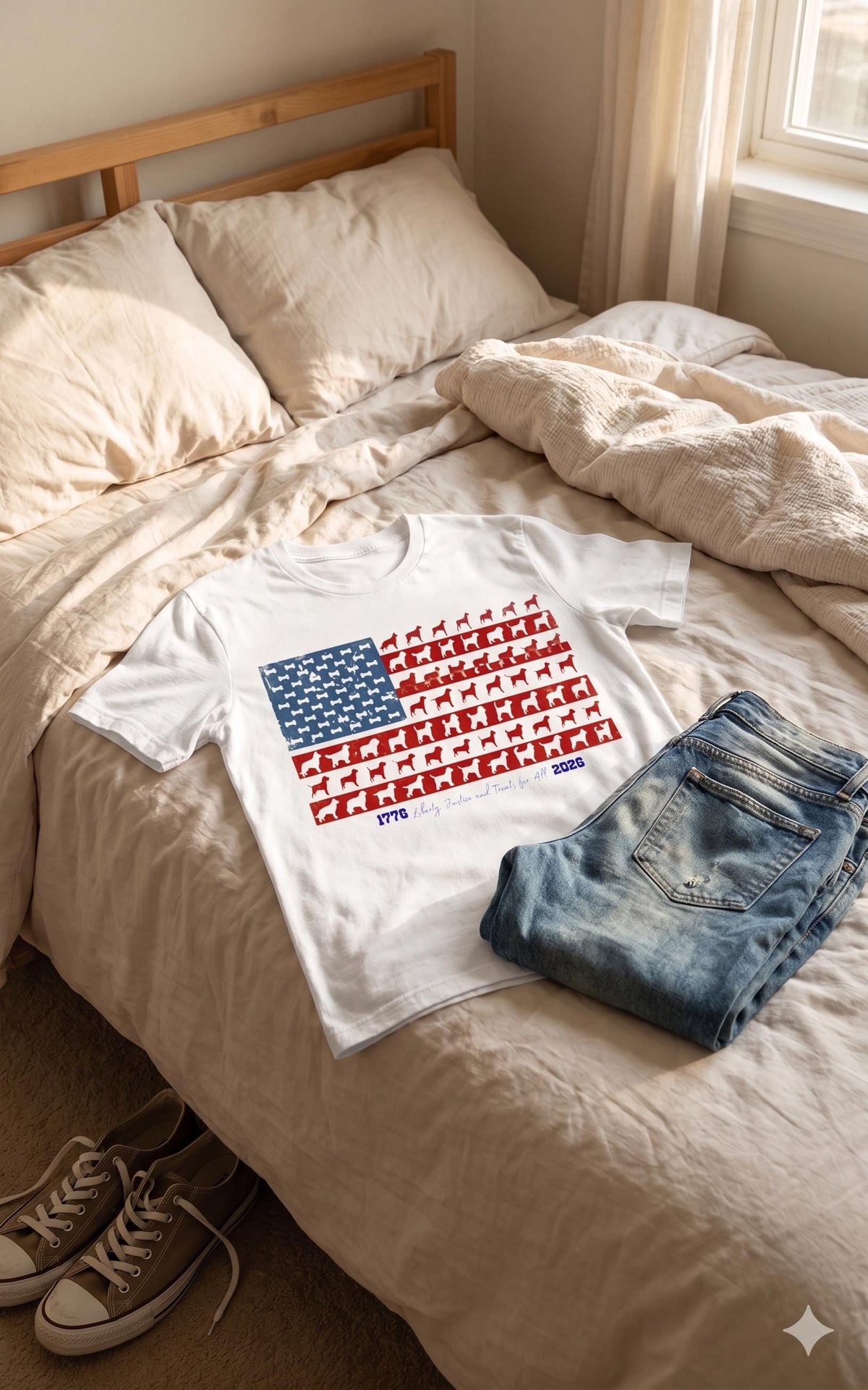 Patriotic Dog Lover T-Shirt, American Flag Paw Print Tee