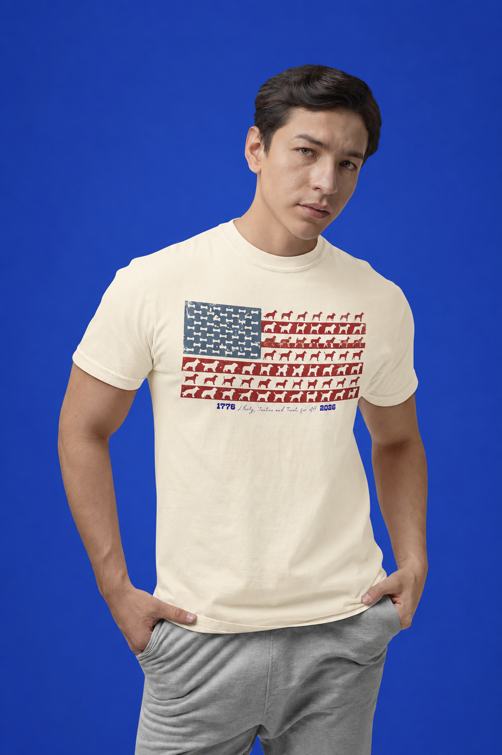 Patriotic Dog Lover T-Shirt, American Flag Paw Print Tee