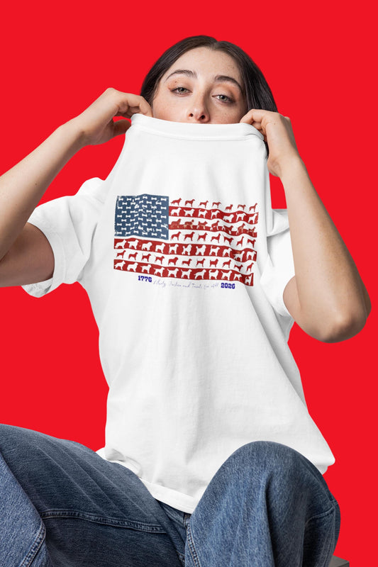 Patriotic Dog Lover T-Shirt, American Flag Paw Print Tee
