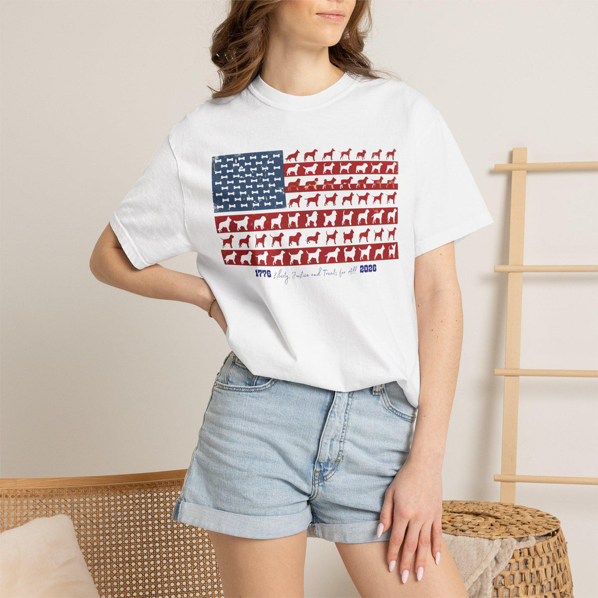 Patriotic Dog Lover T-Shirt, American Flag Paw Print Tee
