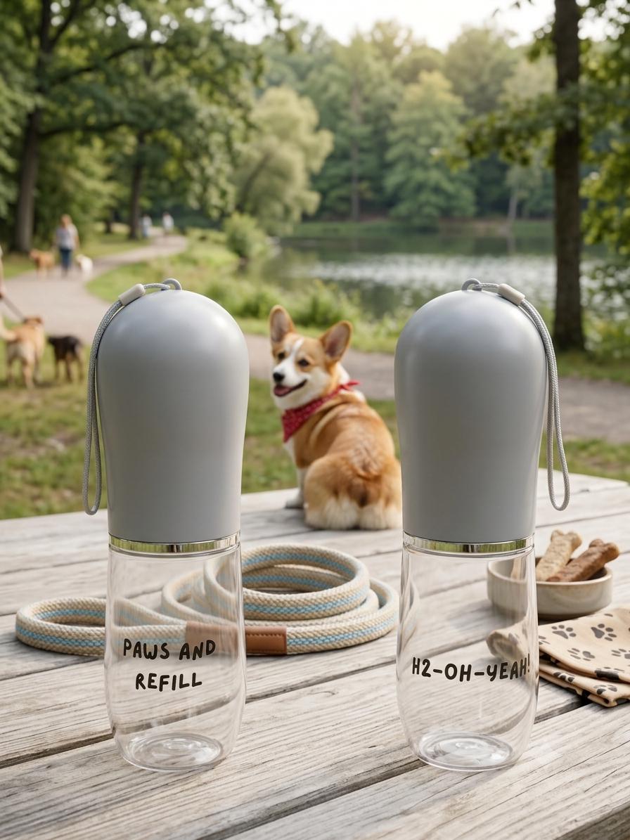 Custom Dog Water Bottle, Personalized Portable Pet Travel Dispenser, Cartoon Portrait From Photo